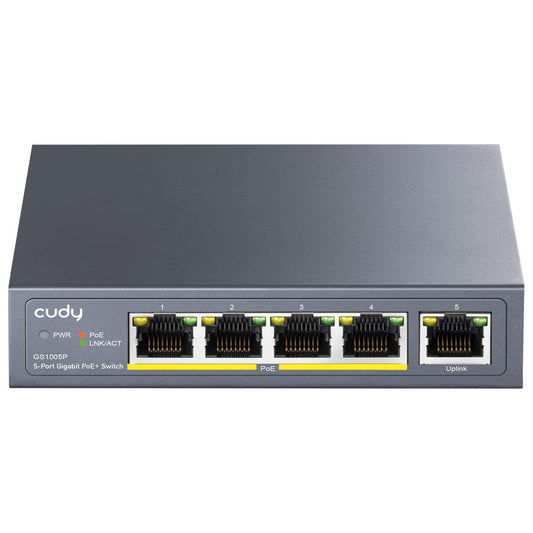 Cudy GS1005P 5 Port Poe+ 60W Gigabit Ethernet Switch, 4 Ports 10/100/1000Mbps Poe+, Unmanaged Switch, No Additional Power, 802.3af/at