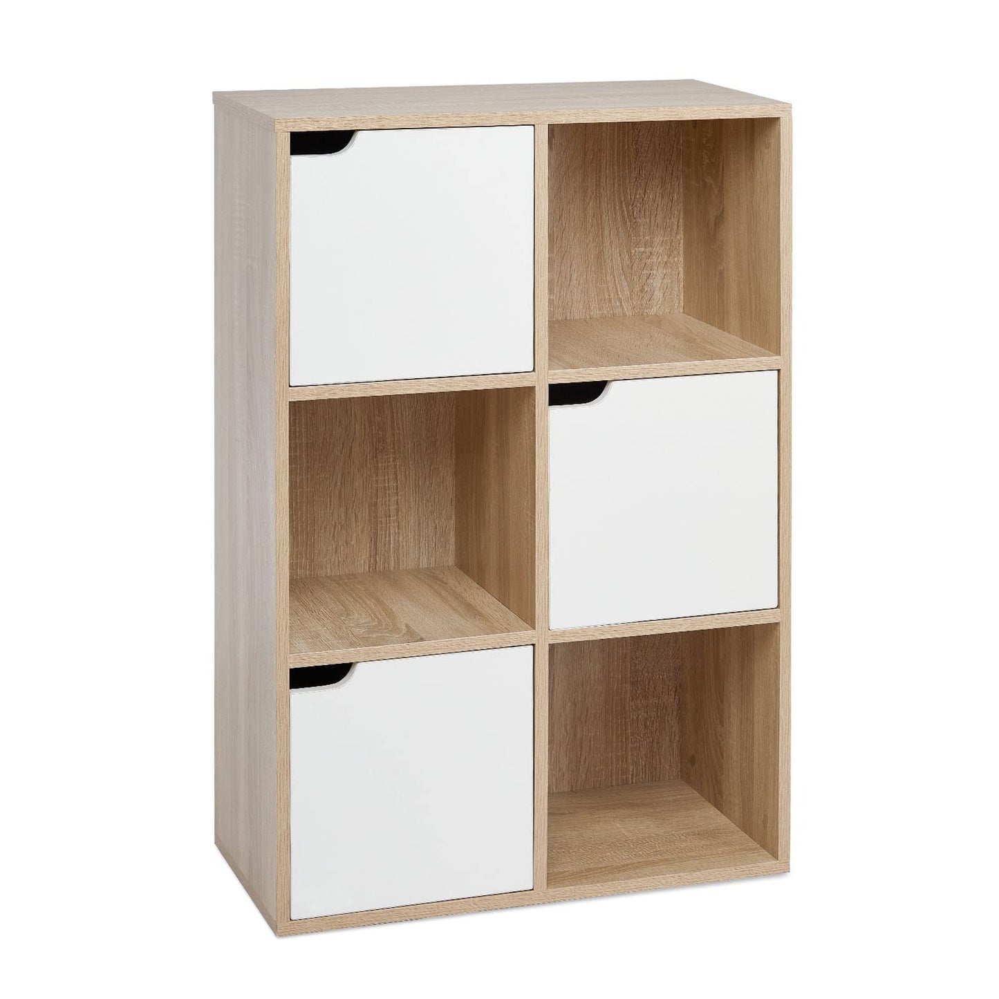 Mondeer 6 Cube Storage Unit, 3-Tier Bookcase with Doors, Wooden Bookshelf Display Organiser Cabinet for Living Room, Bedroom, Home Office
