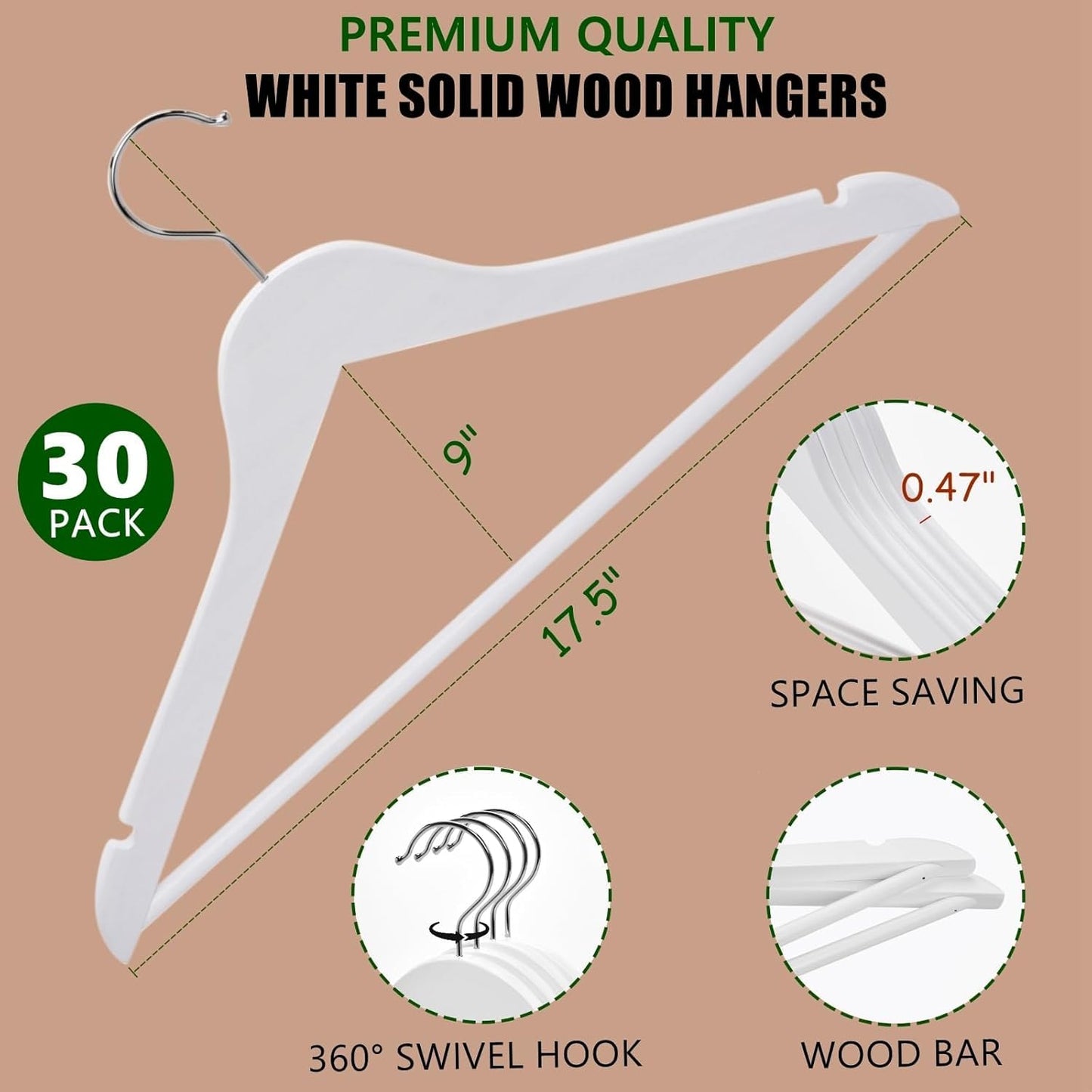 Amber Home 20pcs Wooden Coat Hangers, Wood Suit Hangers, White