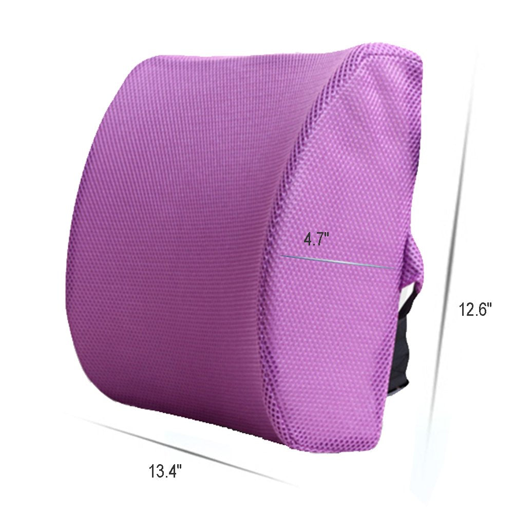 HomDSim Memory Foam Lumbar Cushion Lower Back Support Pillow Posture Correcting Car Seat Home Office Chair (Purple)