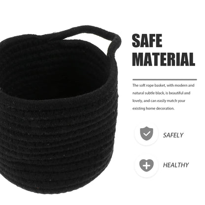 Small Wall Hanging Storage Baskets: 2PCS Cotton Rope Woven Basket - 9 x 7 inch Foldable Wall Door Hanging Organizer with Handle for Flower Plants