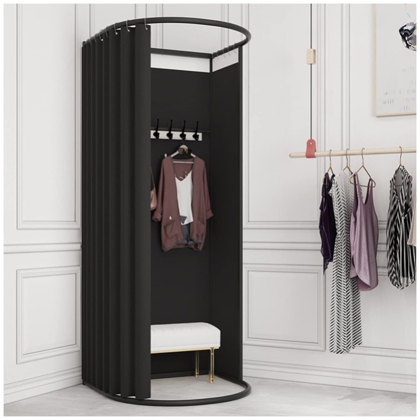 FWTXZTER Portable Changing Room, U-Shape Black Mobile Fitting Room