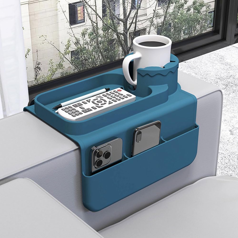 Hosoncovy Silicone Sofa Couch Cup Holder Tray Drink Holder with Side Pockets for Sofa Arm Couch Caddy Anti-Spill for Chair Recliner,Armrest Remote
