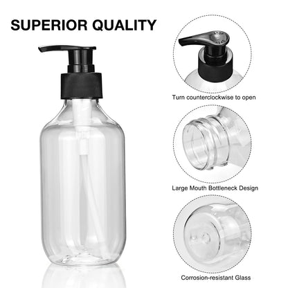 4Pcs Empty Press Pump Bottles, 300ML Refillable Bottle for Cooking Sauces, Plastic Liquid Soap Dispenser Refillable Container for Essential Oils