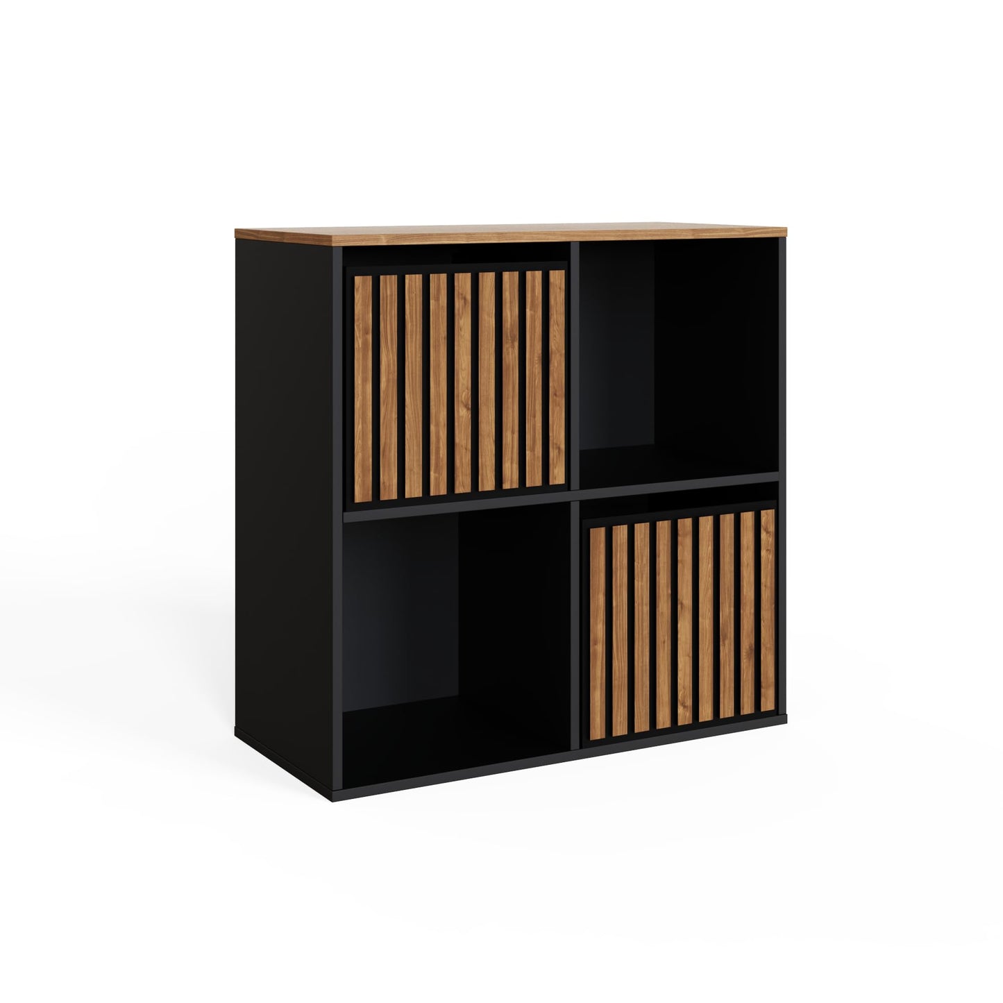 GFW Kube Cube Storage Unit with Open & Hidden Storage, Black & Walnut Effect Shelving Unit for Living Room, Bedroom or Office