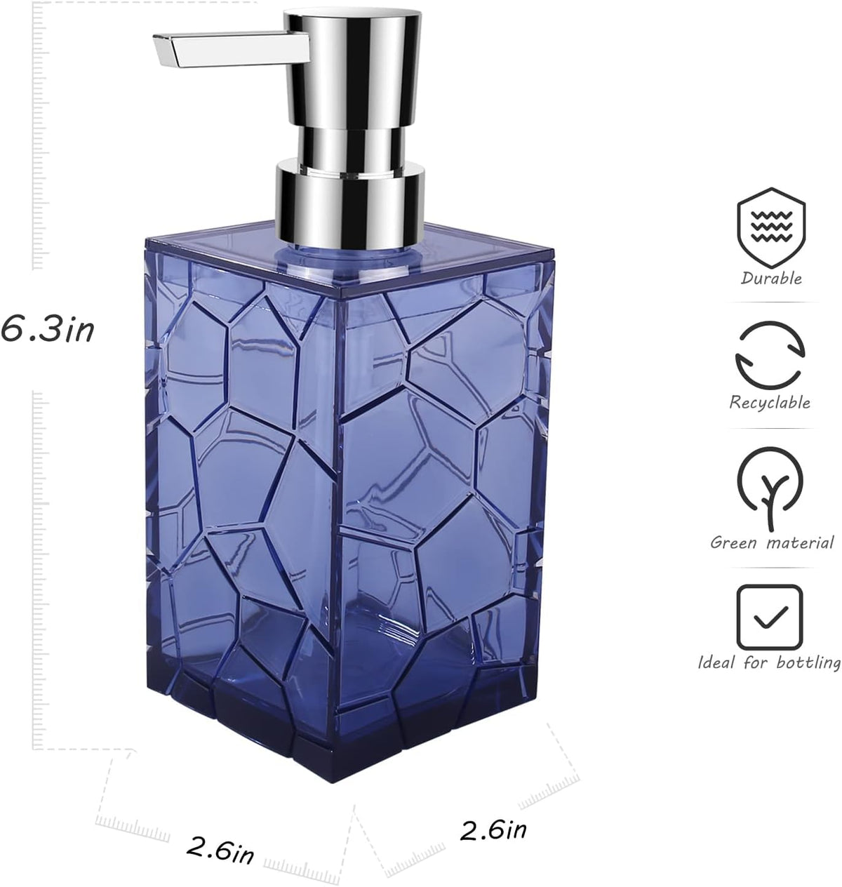 2 Pack Hand Soap Dispenser Set, Clear Acrylic Plastic Liquid Pump Bottles Refillable Lotion Dispenser for Bathroom Decor Kitchen College Dorm Blue