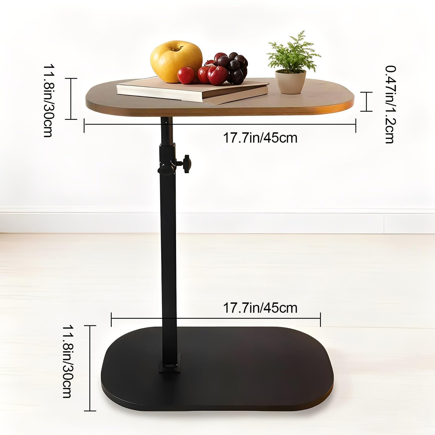 YASHIIN C Shaped Side Table,Adjustable Height, TV Tray Rotating Sofa End Table, Walnut Wood Modern Design, for Living Room and Bedroom
