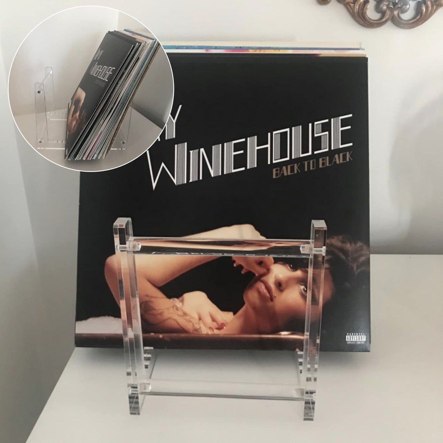 YAYODS Clear Vinyl Record Storage - Premium Acrylic Display Stand for up to 50 LPs, Concise Desktop Album Storage Holder