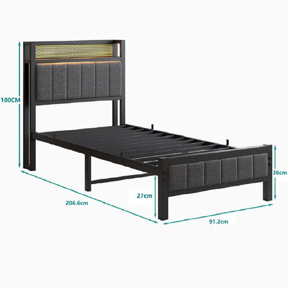 MOFLUT Single Bed Frame with Upholstered Headboard, No Box Spring Needed