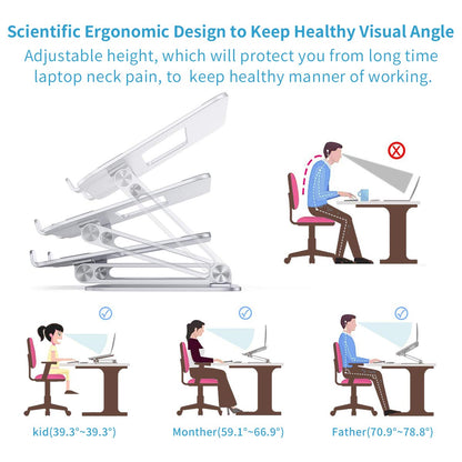 ONIVIB Laptop Computer Stand, Adjustable Tablet Holder Desk, Foldable Wide Compatible10-17 inches Computer Lapdesks, for MateBook Notebook-Silver