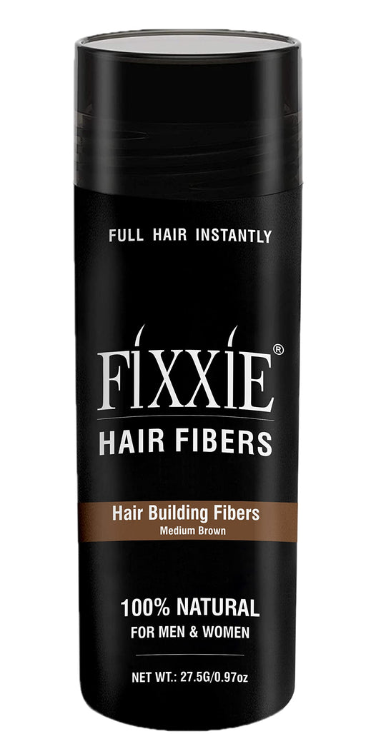 FIXXIE Hair Fibres MEDIUM BROWN for Thinning Hair 27.5g Bottle, Hair Fibre Concealer for Hair Loss for Men and Women, Naturally Thicker Looking Hair