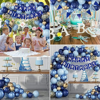 Navy Blue Happy Birthday Bunting Banners & Balloons - Perfect for Birthday Party Decorations