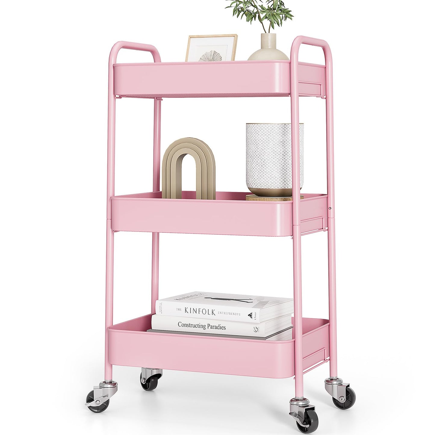 KINGRACK 3 Tier Metal Storage Trolley on Wheels