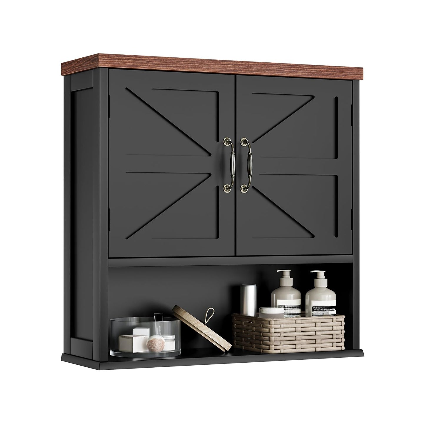 Smuxee Farmhouse Bathroom Cabinet Wall Mounted, Black Medicine Cabinet with Adjustable Shelf, Bathroom Cabinet for Living Room, Laundry Room