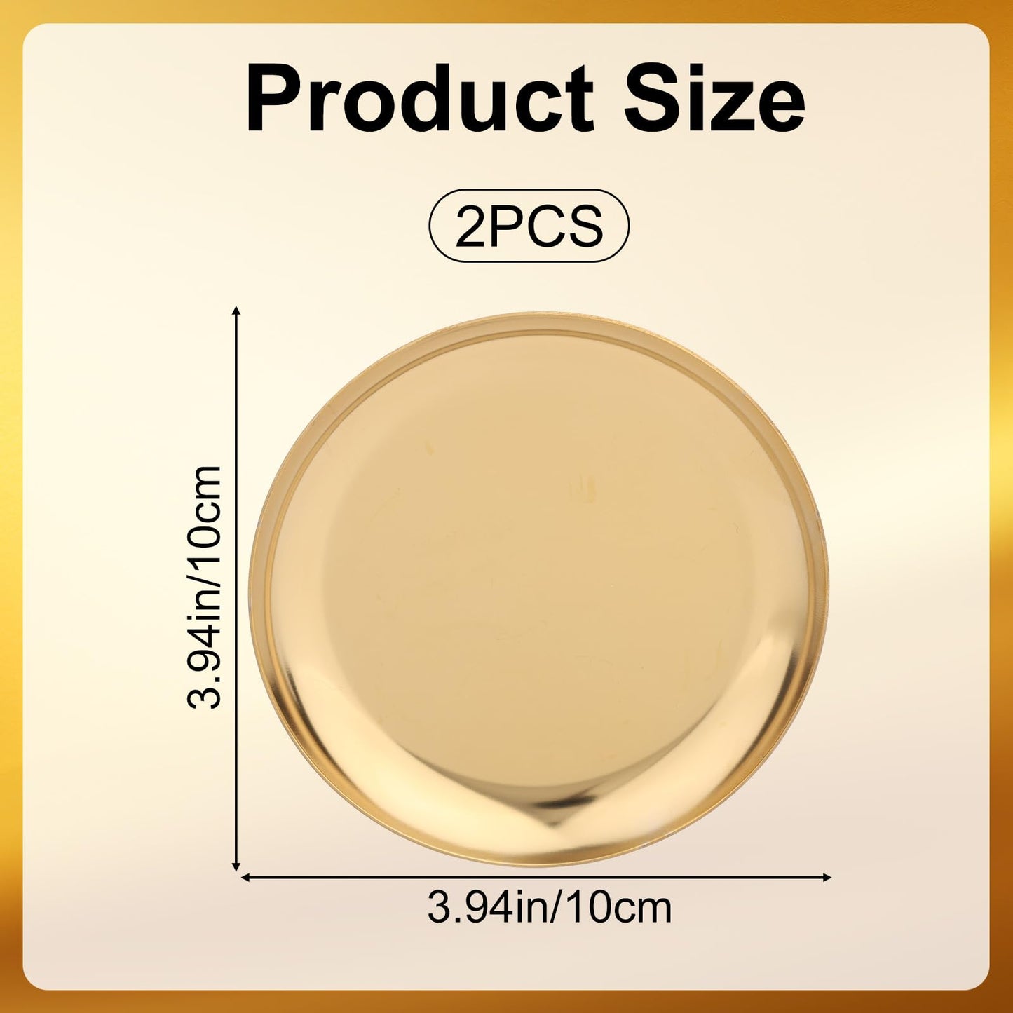 2pcs Gold Round Serving Trays, Stainless Steel Trinket Dish Decorative Jewelry Tray Small Gold Platters for Jewelry Cosmetics Countertop Dish