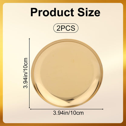 2pcs Gold Round Serving Trays, Stainless Steel Trinket Dish Decorative Jewelry Tray Small Gold Platters for Jewelry Cosmetics Countertop Dish