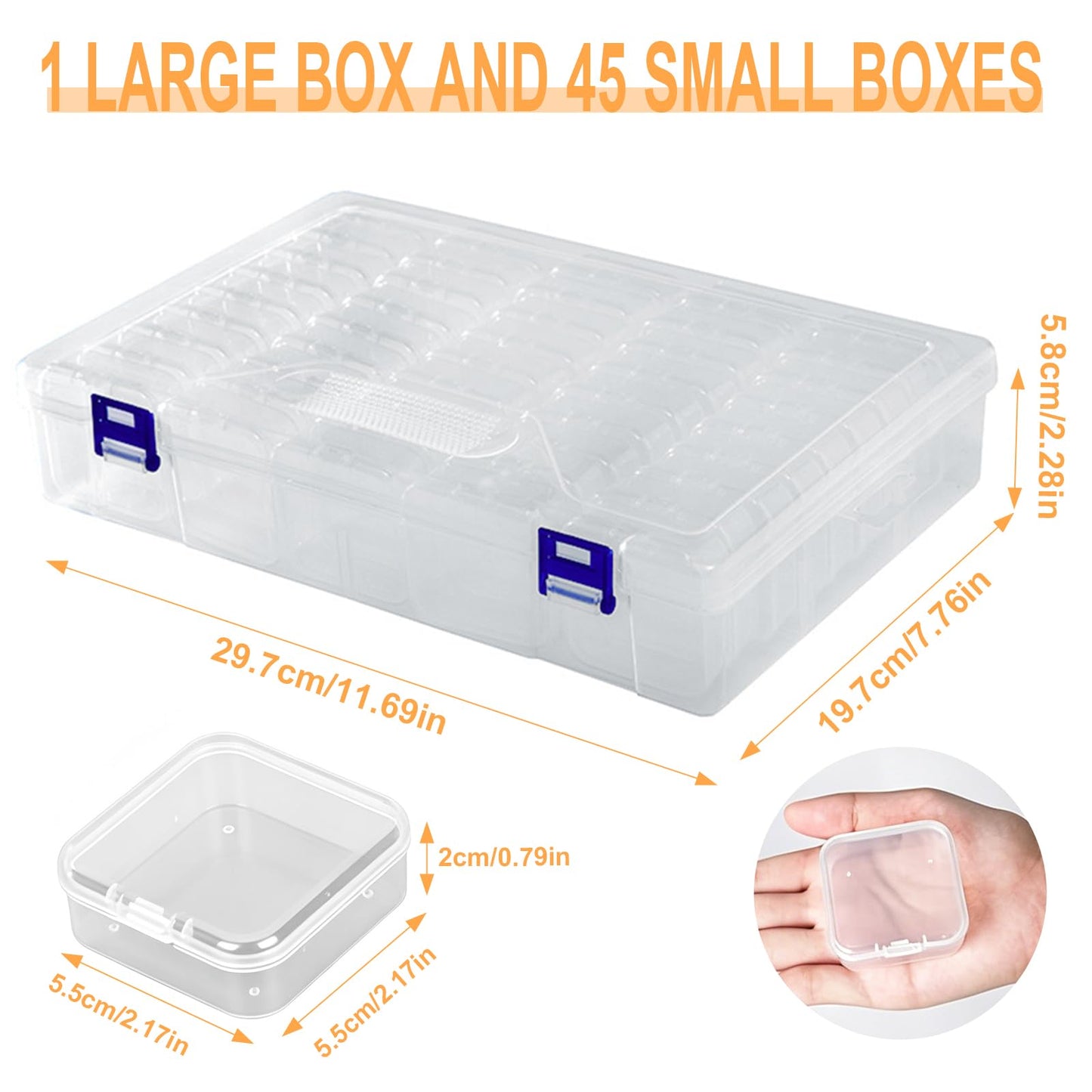 Bead Storage Box, 46 Pcs Bead Organizer Box, Containers Case with Hinged Lid Mini Transparent Organiser Boxes Diamond Art Storage Tabletop Boxes