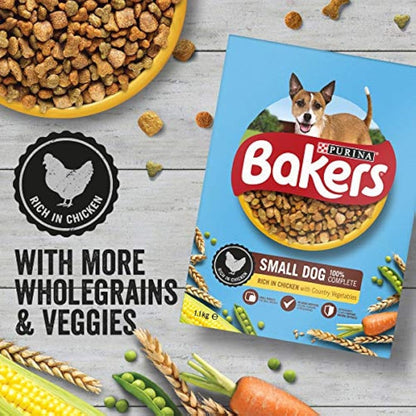 Bakers Small Dry Dog Food Chicken & Veg 1.1kg (Pack of 4)