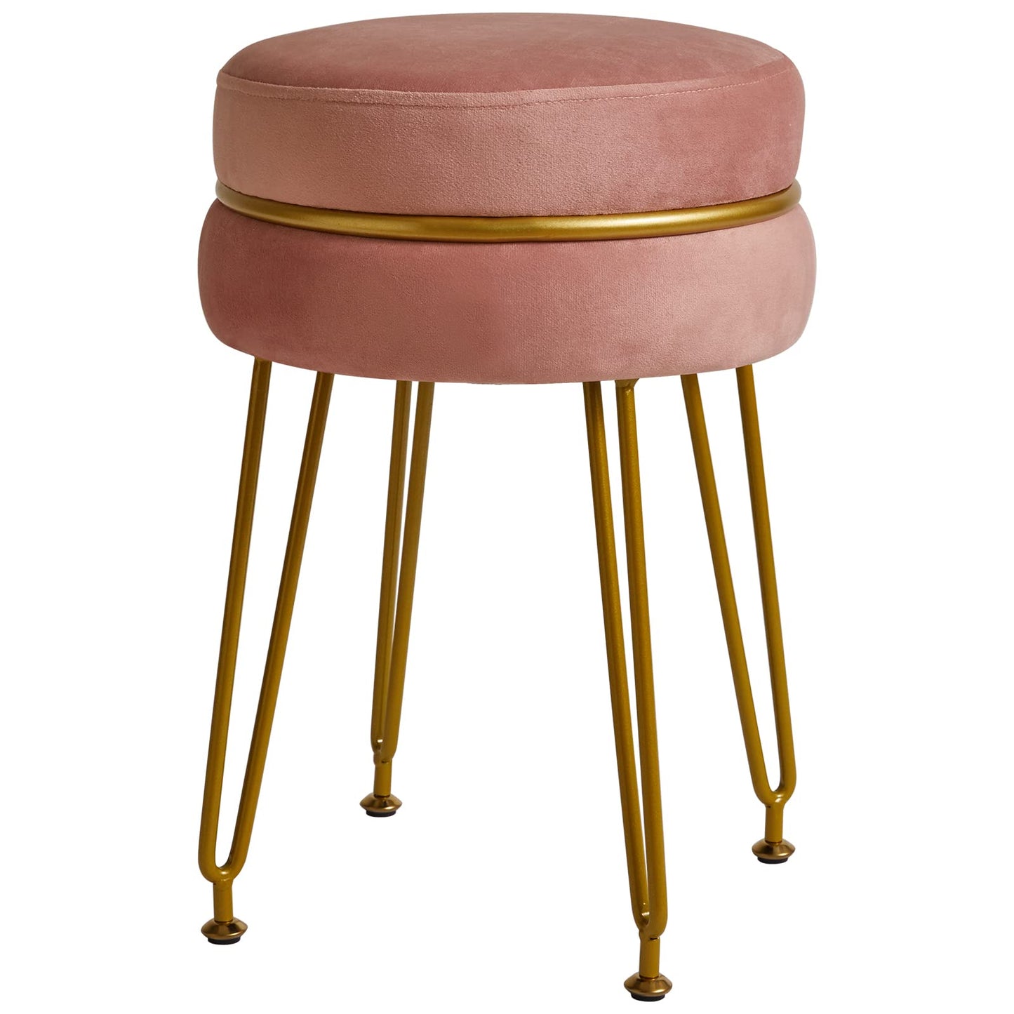 IBUYKE Velvet Round Footstool Ottoman, Vanity Chair Stool, Pink L/G-40P