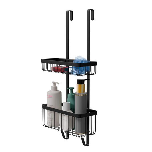 Amig - Hanging Shower Shelf - Bathroom Organizer with 2 Levels for Shower Enclosure - No Drill Basket for Gel, Shampoo and Bath Accessories - Black -
