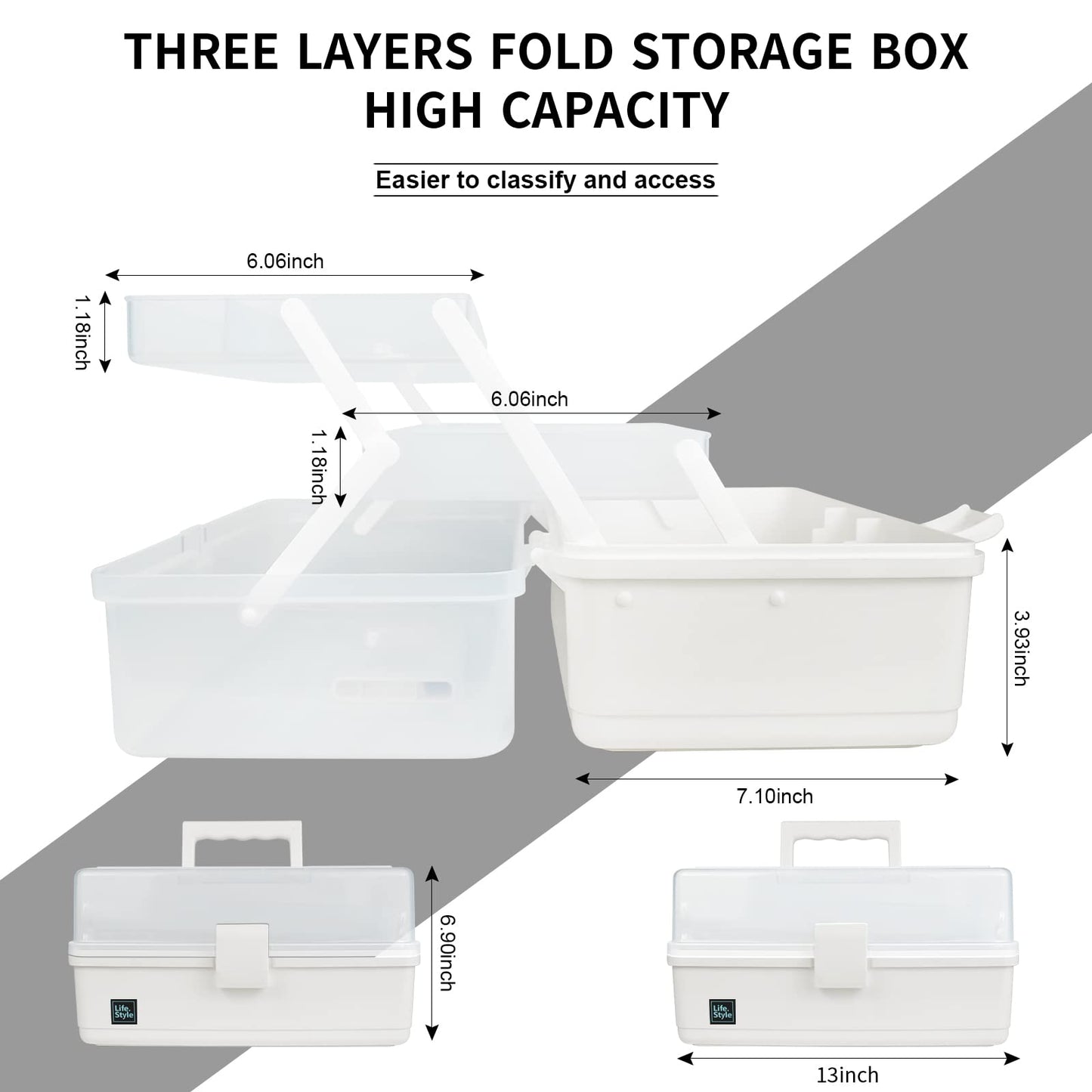 Creahaus 13inch 3 Layer Multipurpose Storage Box, Craft Storage Box with Compartments, Plastic Tool Box, Medicine storage box