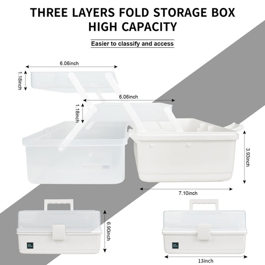 Creahaus 13inch 3 Layer Multipurpose Storage Box, Craft Storage Box with Compartments, Plastic Tool Box, Medicine storage box