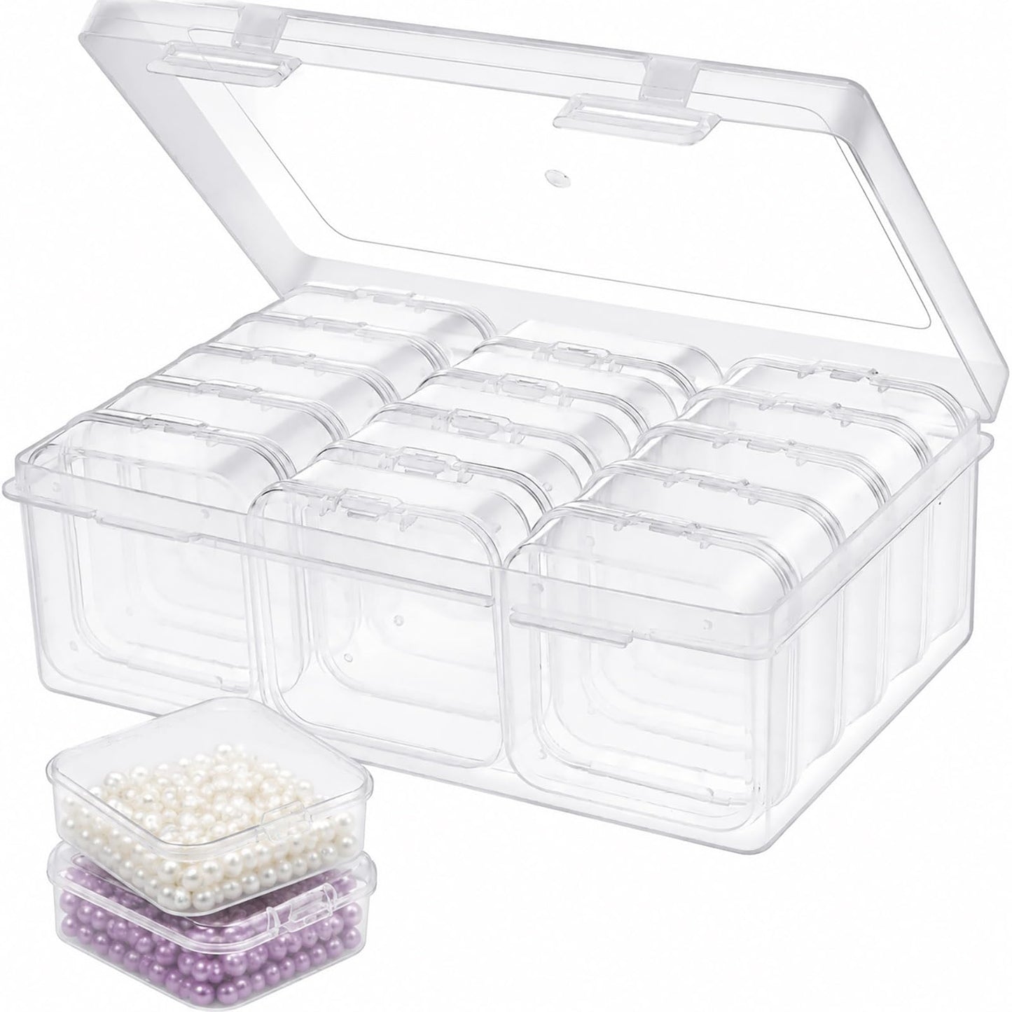 YYGMSS Plastic Storage Box with Lid for Small Parts Beads Craft Items Jewellery with Labels Compartments Container Organiser (15, 5.5 * 5.5 * 2cm)