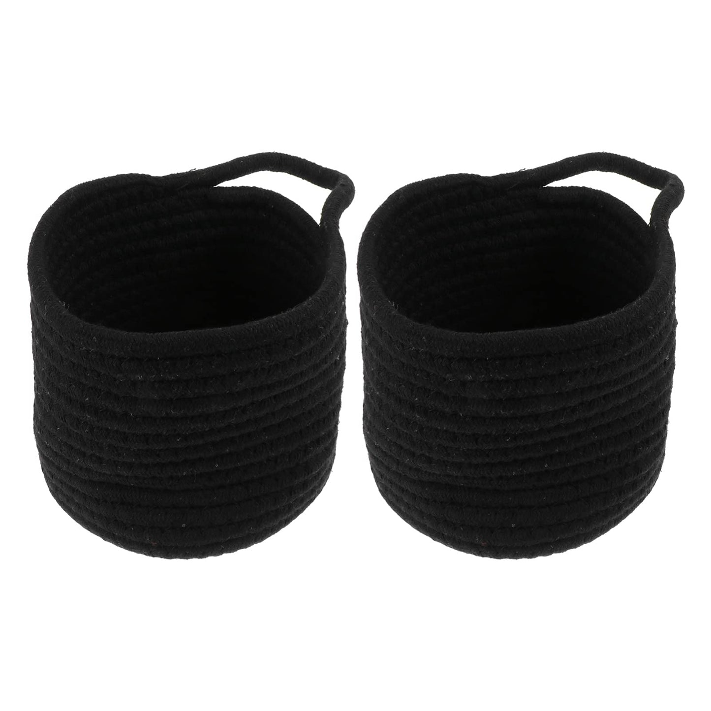Small Wall Hanging Storage Baskets: 2PCS Cotton Rope Woven Basket - 9 x 7 inch Foldable Wall Door Hanging Organizer with Handle for Flower Plants