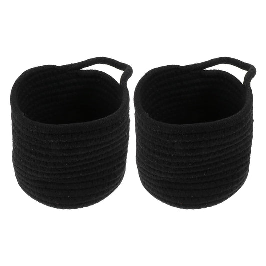 Small Wall Hanging Storage Baskets: 2PCS Cotton Rope Woven Basket - 9 x 7 inch Foldable Wall Door Hanging Organizer with Handle for Flower Plants