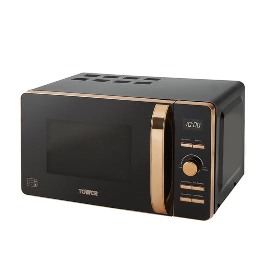 Tower T24021 Digital Microwave with 60-Minute Timer and 8 Autocook Settings, 20L, 800W Black and Rose Gold, pack 1