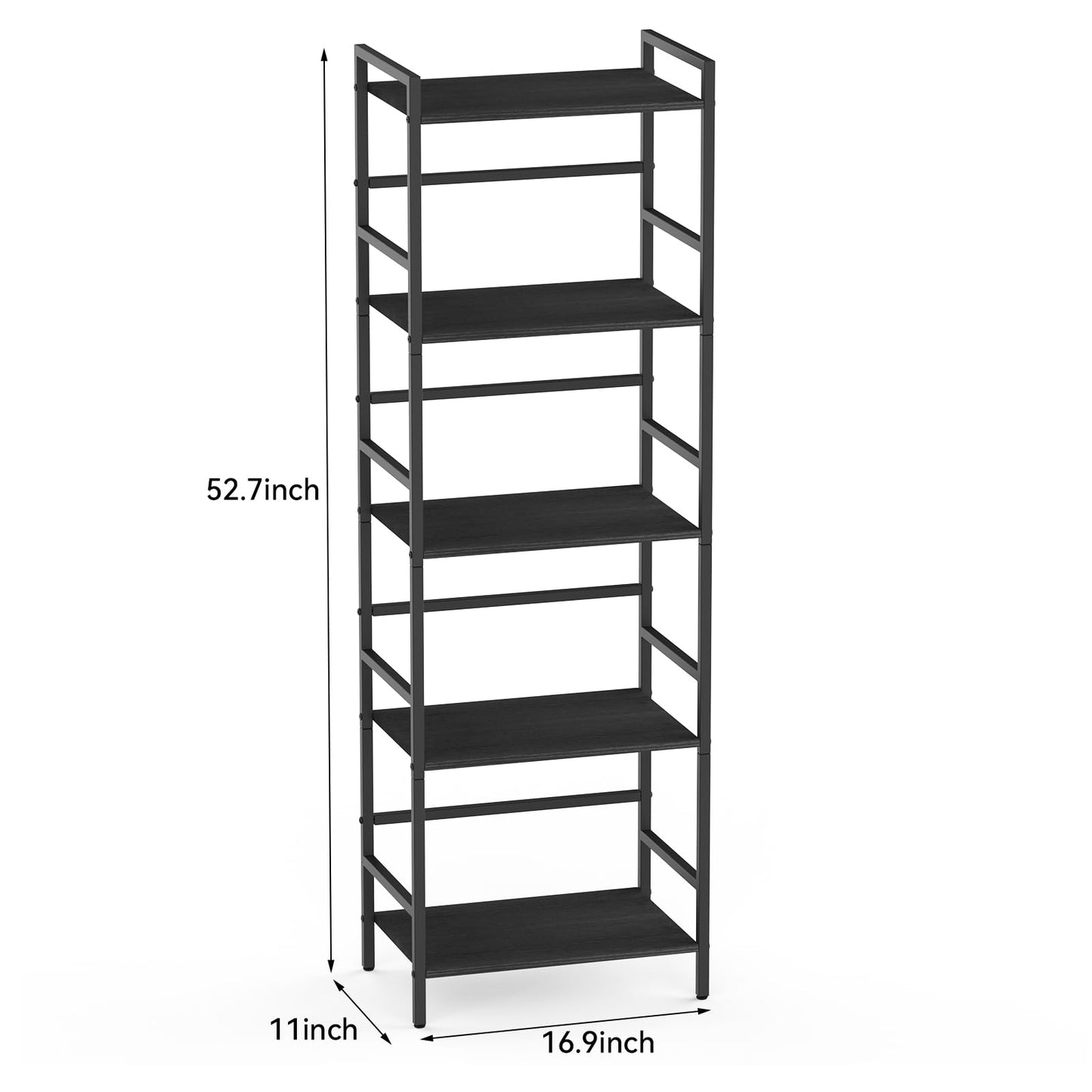CADUKE 5 Tier Bookcase, Large Black Bookshelf with Open Storage