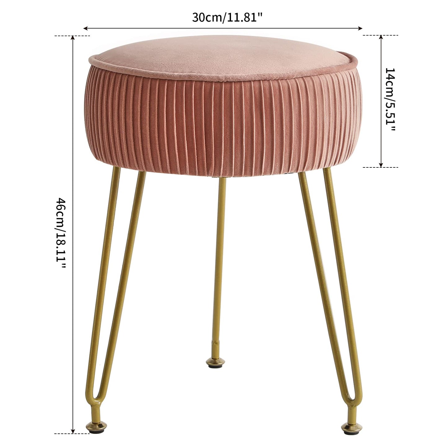 IBUYKE Makeup Vanity Stool, Velvet Round Footrest Ottoman, Pink L/G-30P