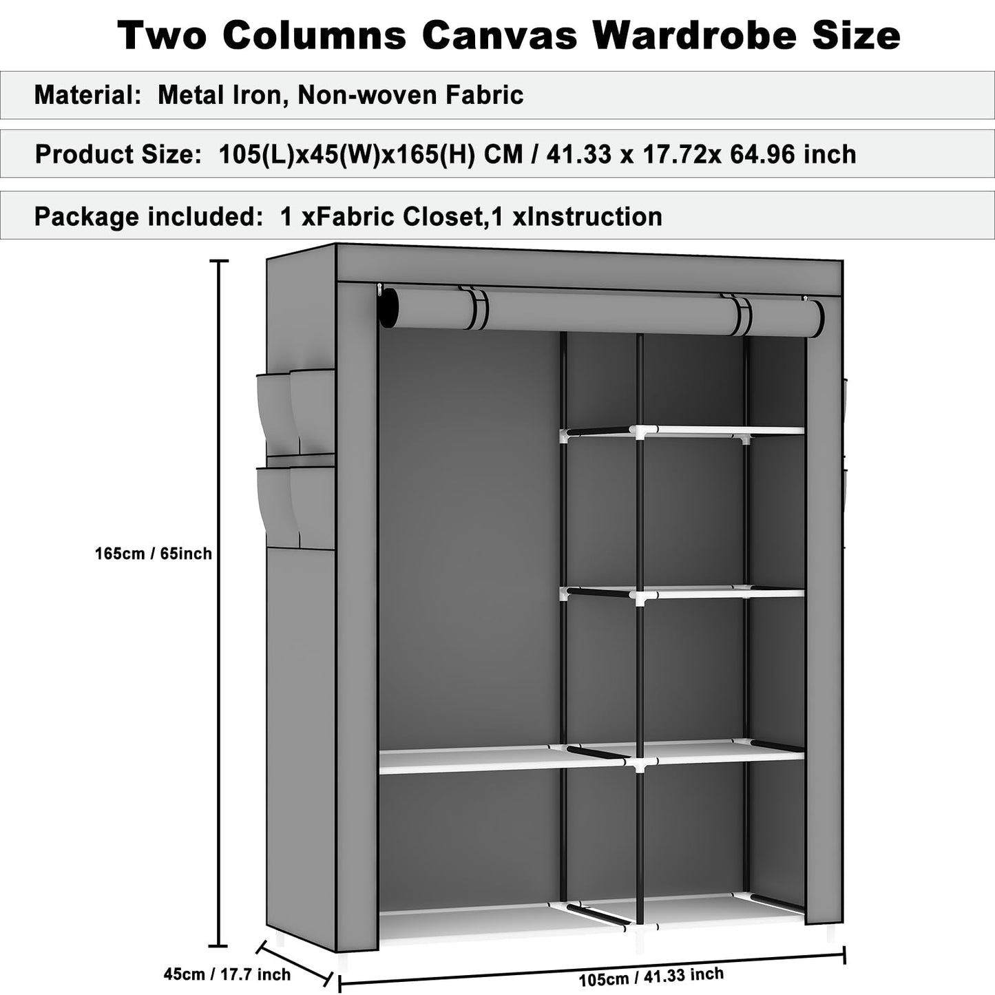 OPPAIYA Canvas Wardrobe, Pop Up Fabric Wardrobe with Shelves and Hanging Rail,Great temporary wardrobes for bedrooms, portable wardrobes