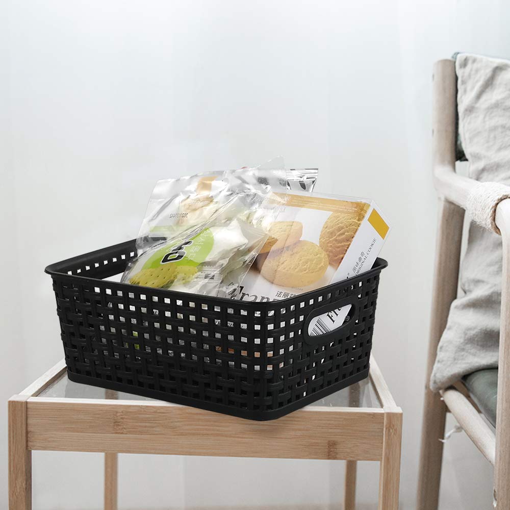 Asking 6-Pack Plastic Storage Baskets, Weave Basket, Black