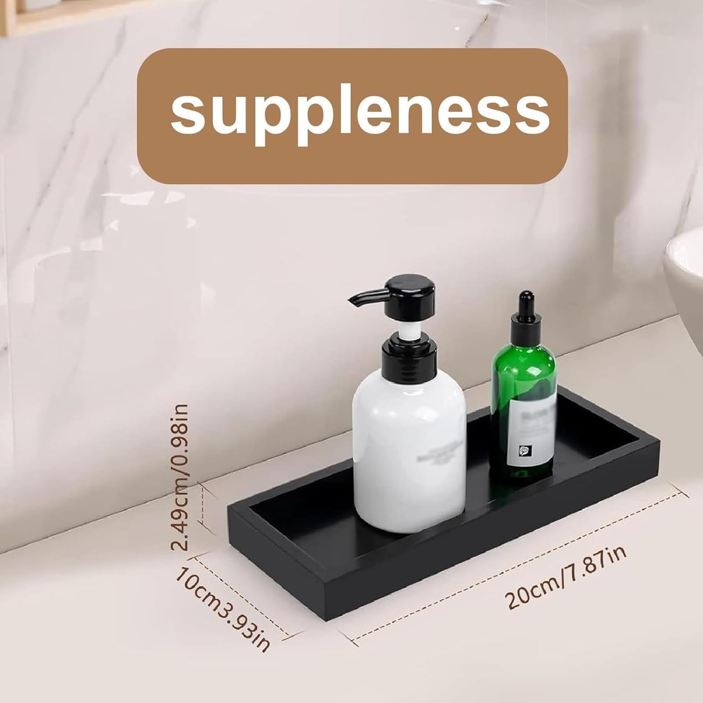 2 Piece Bathroom Tray Black, 20 × 10× 2 cm
