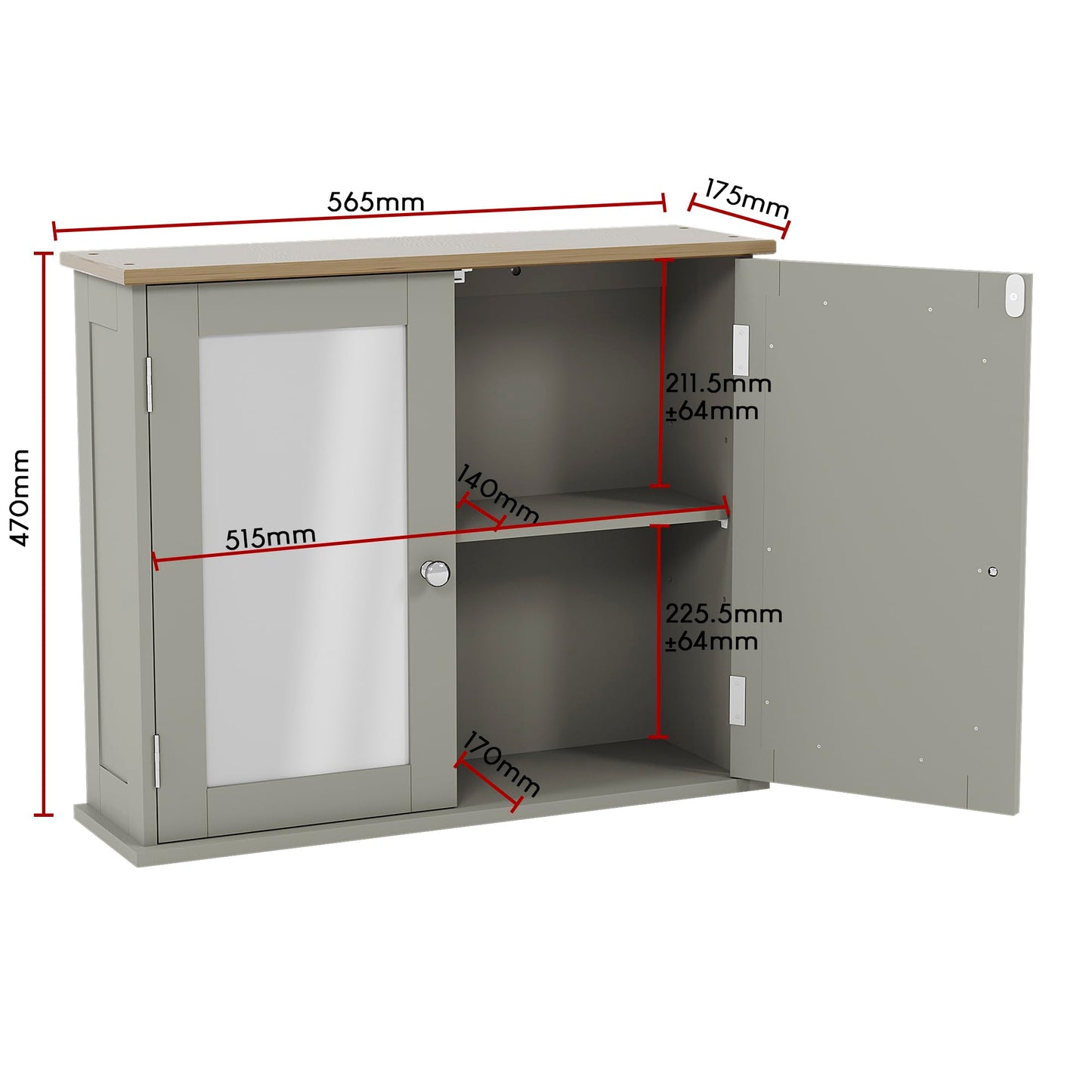 Bath Vida Priano Double Door Mirrored Bathroom Cabinet Storage Cupboard Wall Mounted, Grey & Oak