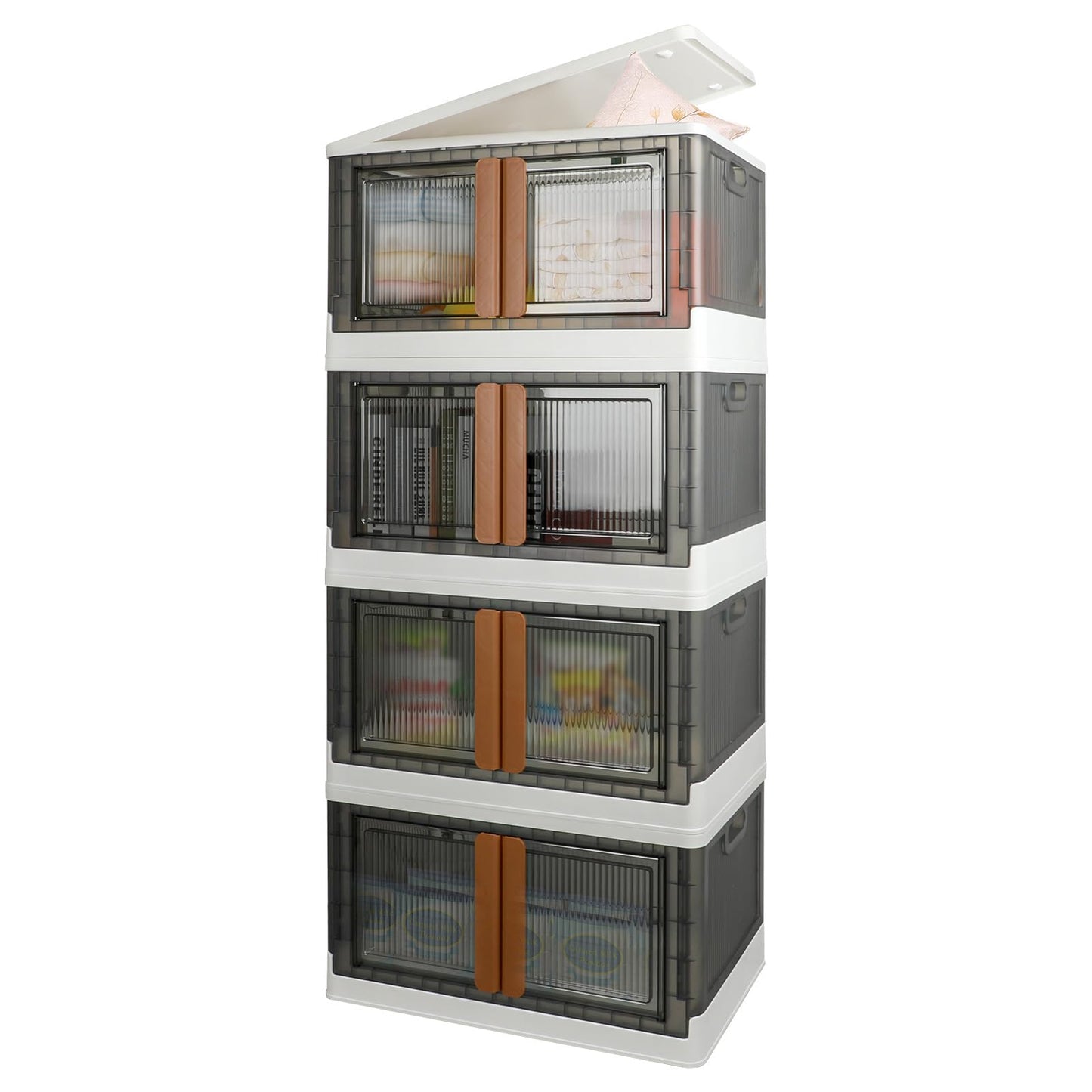 AssHMKIT Storage Cabinet, Extra Large Bin with Lids, 19 Gallon(72L) Each One, 4 Packs, Useful Box with Door and Buckles, Foldable, Transparent