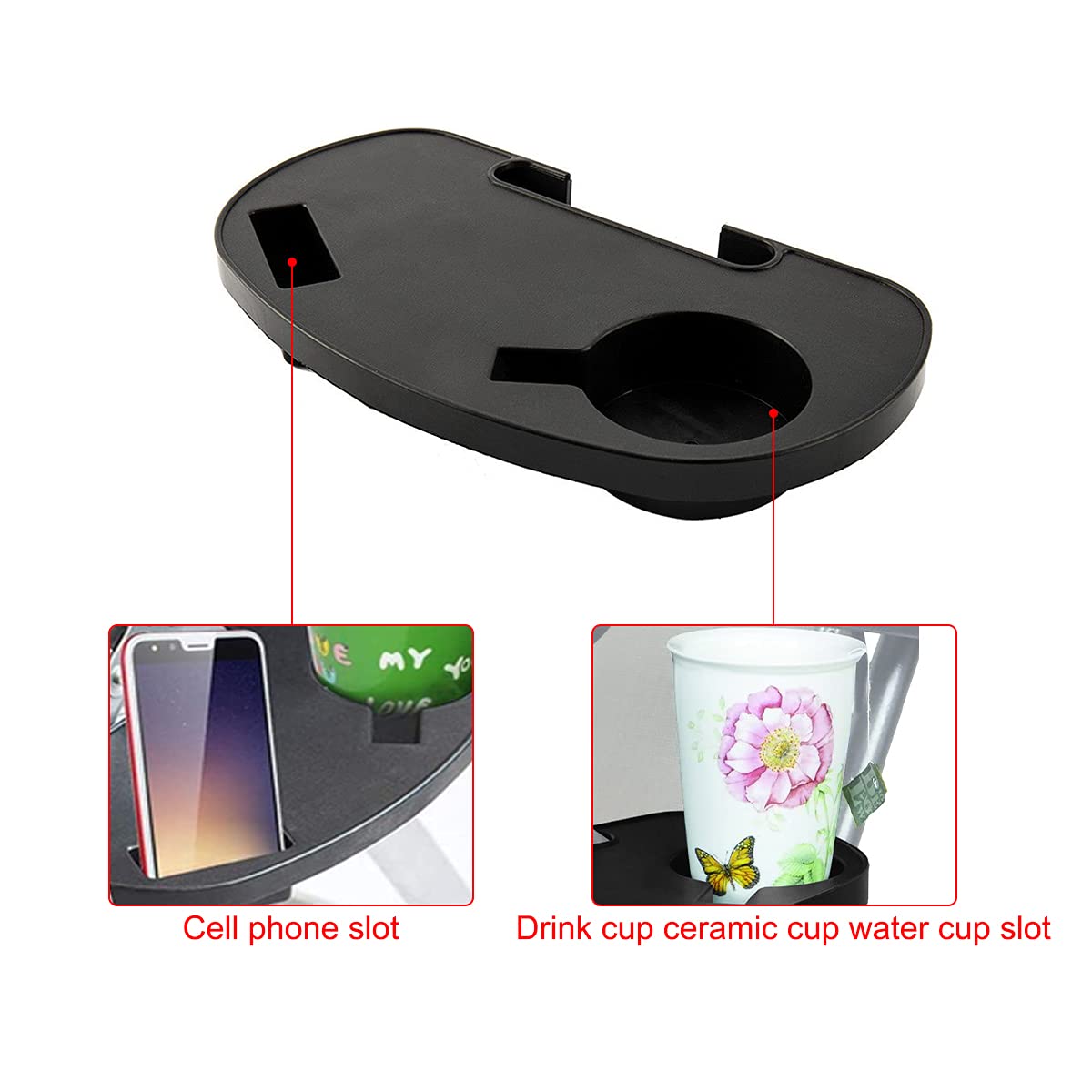 Ledeak Pack of 2 Lounge Chair Side Tray, Oval Zero Gravity Large Utility Clip On Side Recliner Snack Table with Cup Holder and Mobile Device Slot