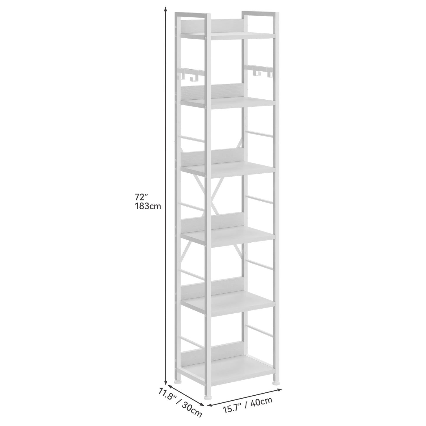 YITAHOME 6 Tier Bookcase, Industrial Book Shelf, Metal Frame and Wooden Shelves, Tall Shelving Unit with 4 Hooks