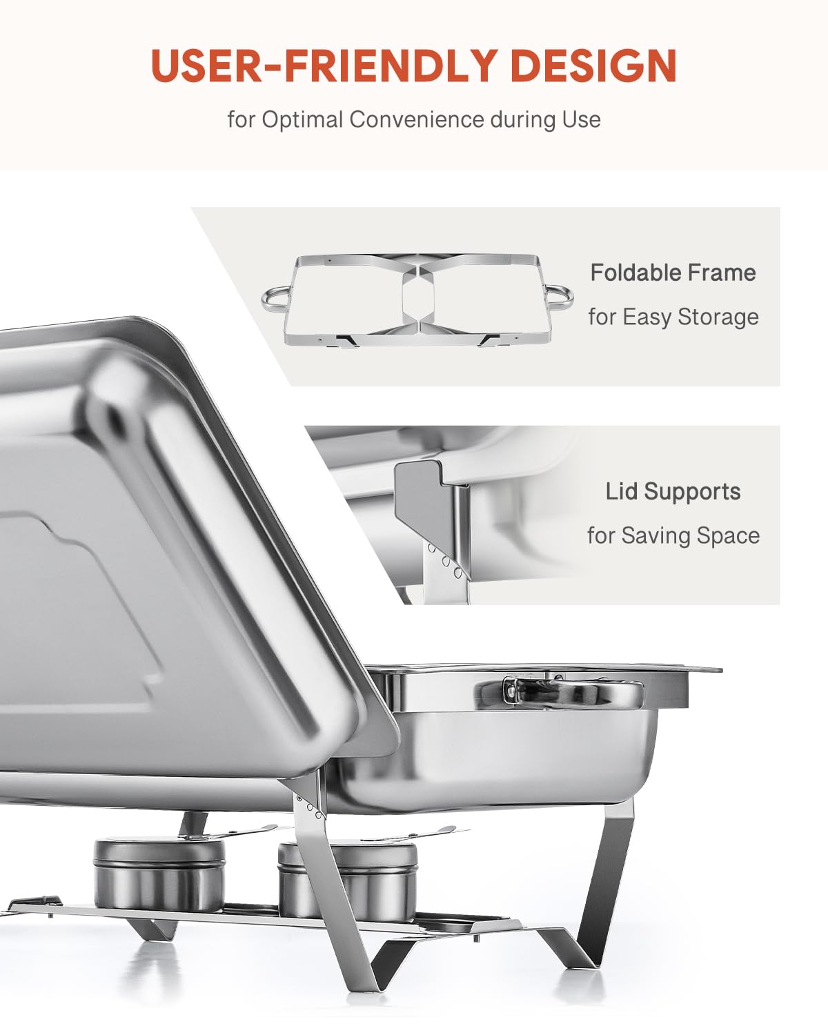 WILPREP Chafing Dish Buffet Set, 2 Pack 9L Chafers for Catering with 4 Half Size Food Pans Fuel Holders 2 Lids Foldable Frames, Stainless Steel Food