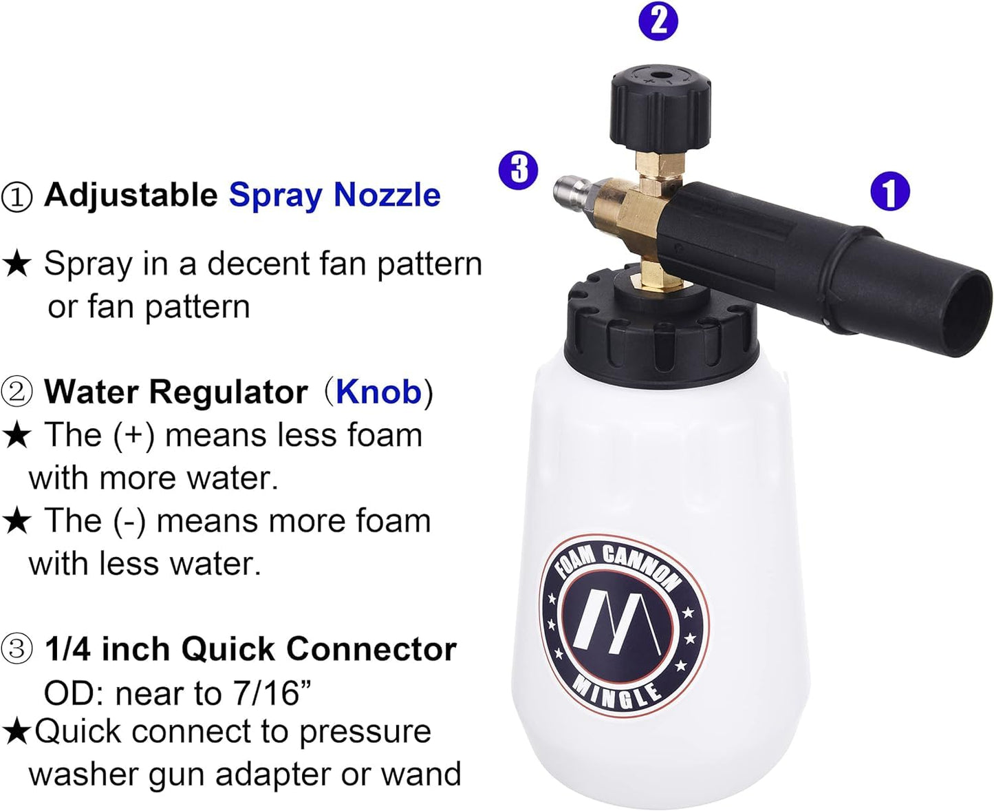 M MINGLE Foam Cannon, Replacement Parts for Karcher K2, K3, K4, K5, K6, K7 Pressure Washer, with 5 Nozzle Tips, 1/4 Inch Quick Connector