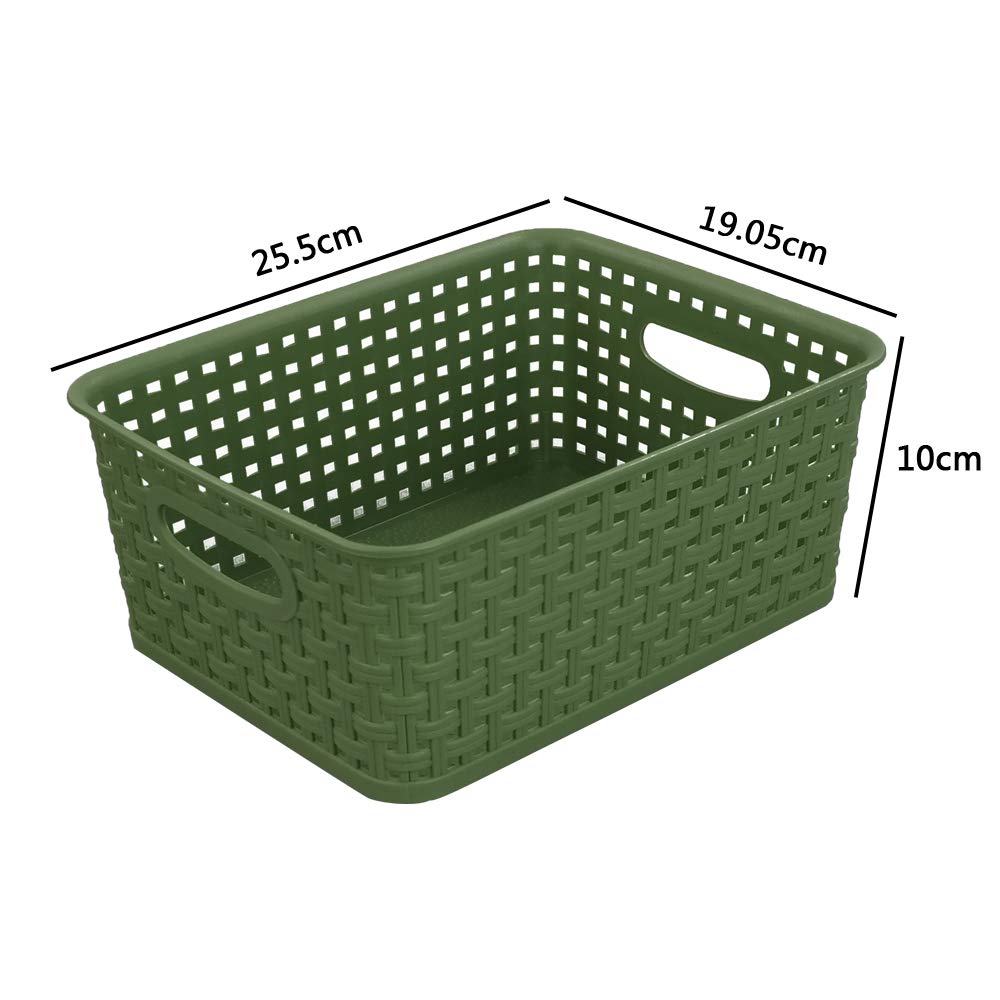 Sandmovie Plastic Woven Storage Baskets Drawer Organizer, Deep Green, 6 Packs