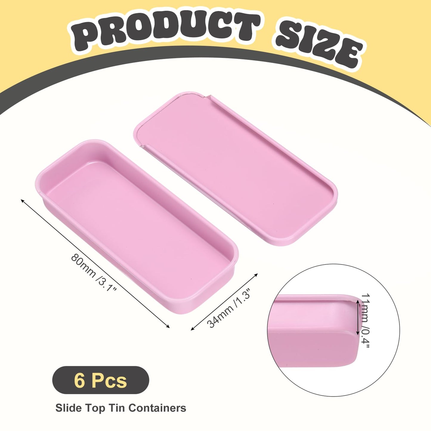 sourcing map 6Pcs Slide Top Tin Containers, Mini Metal Empty Tins Box with Sliding Lids, 3.1"x1.3"x0.4" Rectangular Storage Organizers for Lip Balm