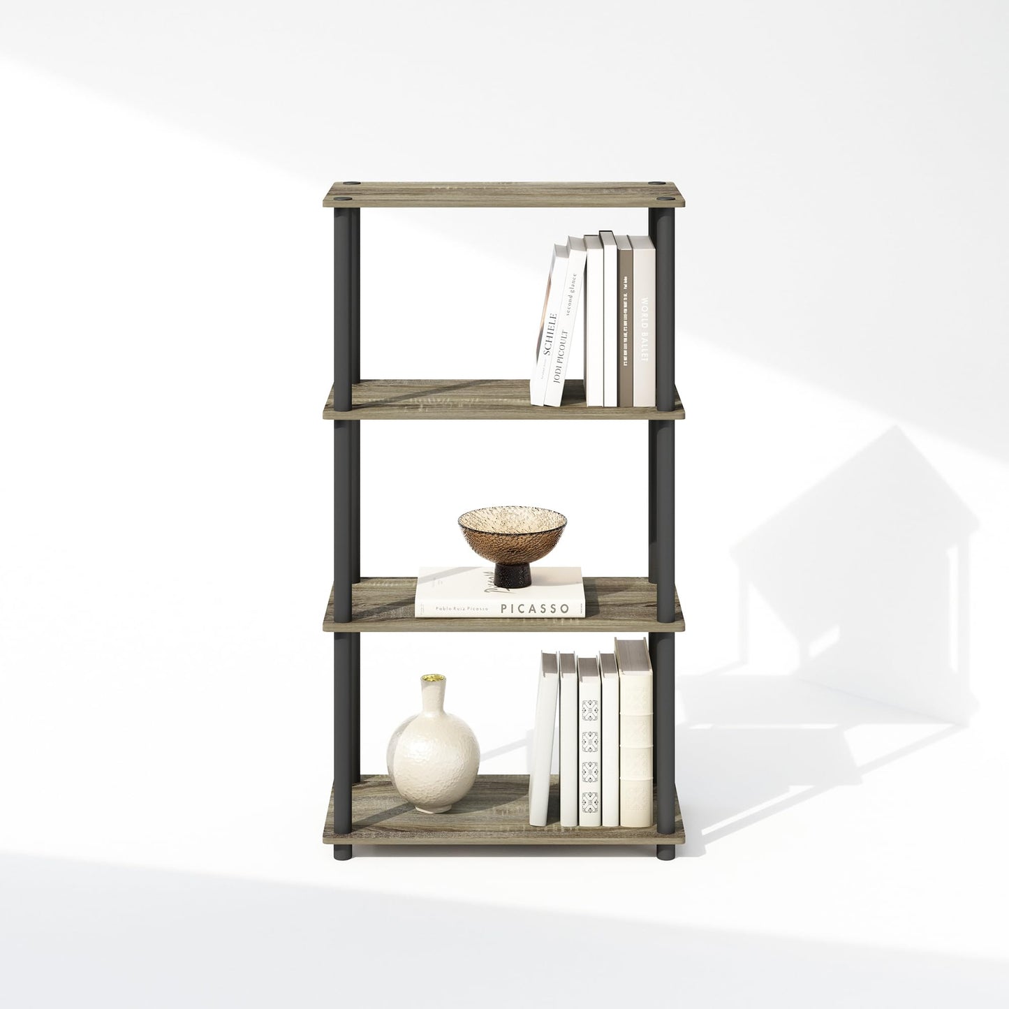 Furinno TURN-N-TUBE Book Shelf, 4-Tier Bookshelf, Bookcase with Multipurpose Compact Display Rack, 29.46 x 59.94 x 109.73 cm, for Living Room