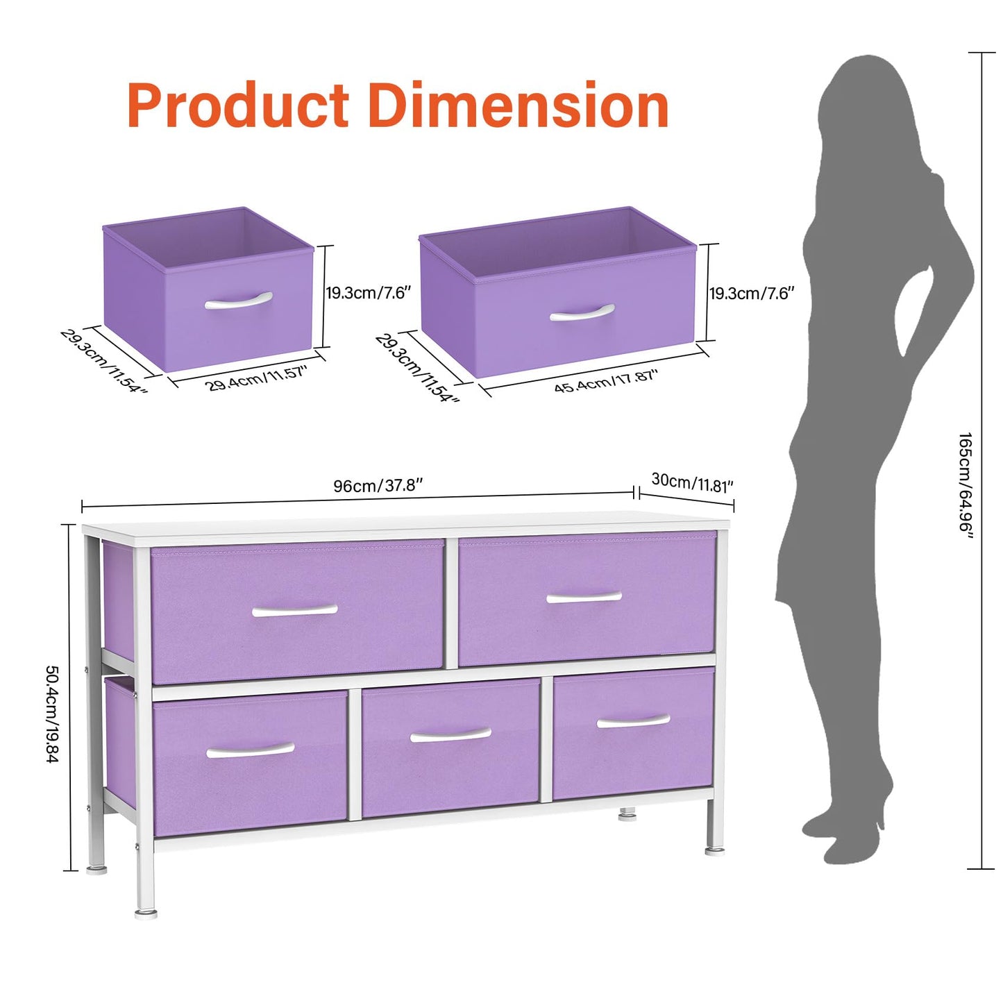 Feonase Bedroom Chest of Drawers, 5 Fabric Drawers Dresser with Metal Frame and MDF Top Board, Modern Storage Unit for Bedroom Living room, Entryway