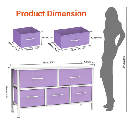Feonase Bedroom Chest of Drawers, 5 Fabric Drawers Dresser with Metal Frame and MDF Top Board, Modern Storage Unit for Bedroom Living room, Entryway