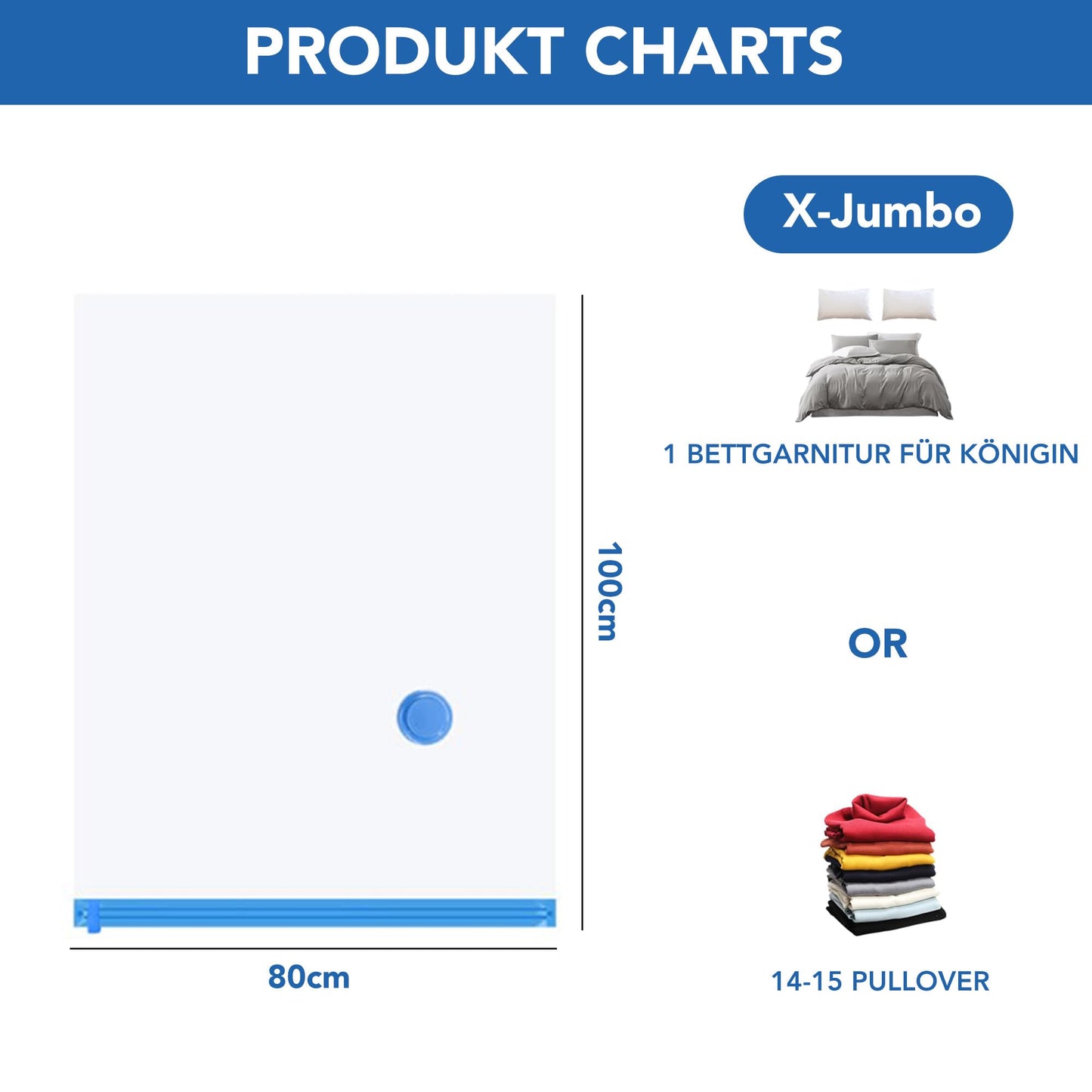 SKERITO Vacuum Bags for Clothes, 8 Jumbo, 100 x 80 cm, Storage Bag, Travel Vacuum Reusable Clothes Bag with Hand Pump