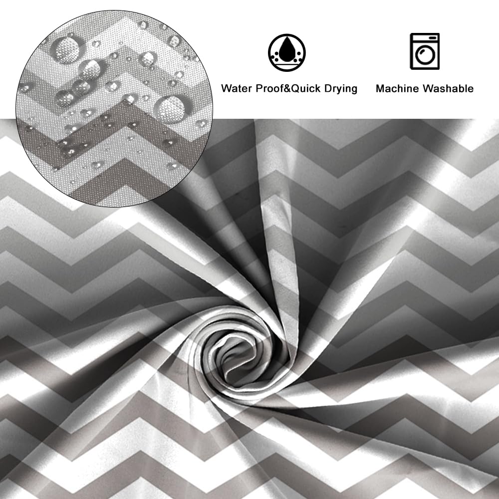 SDOTPMT 122x183cm Wave Stripe Shower Curtain Grey White Horizontal Wavy Zigzag Bath Curtain Abstract Geometric Bathtub Curtain for Kids Bathroom