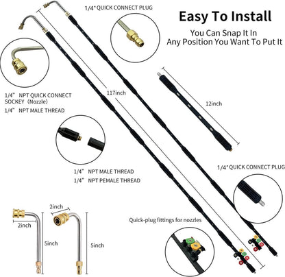 Pressure Washer Extension Wand - 9 Pack Gutter Cleaning Tools Extension Wand, Power Washer Replacement Lance with 5 Nozzle Tips, 1/4" Quick Connect,