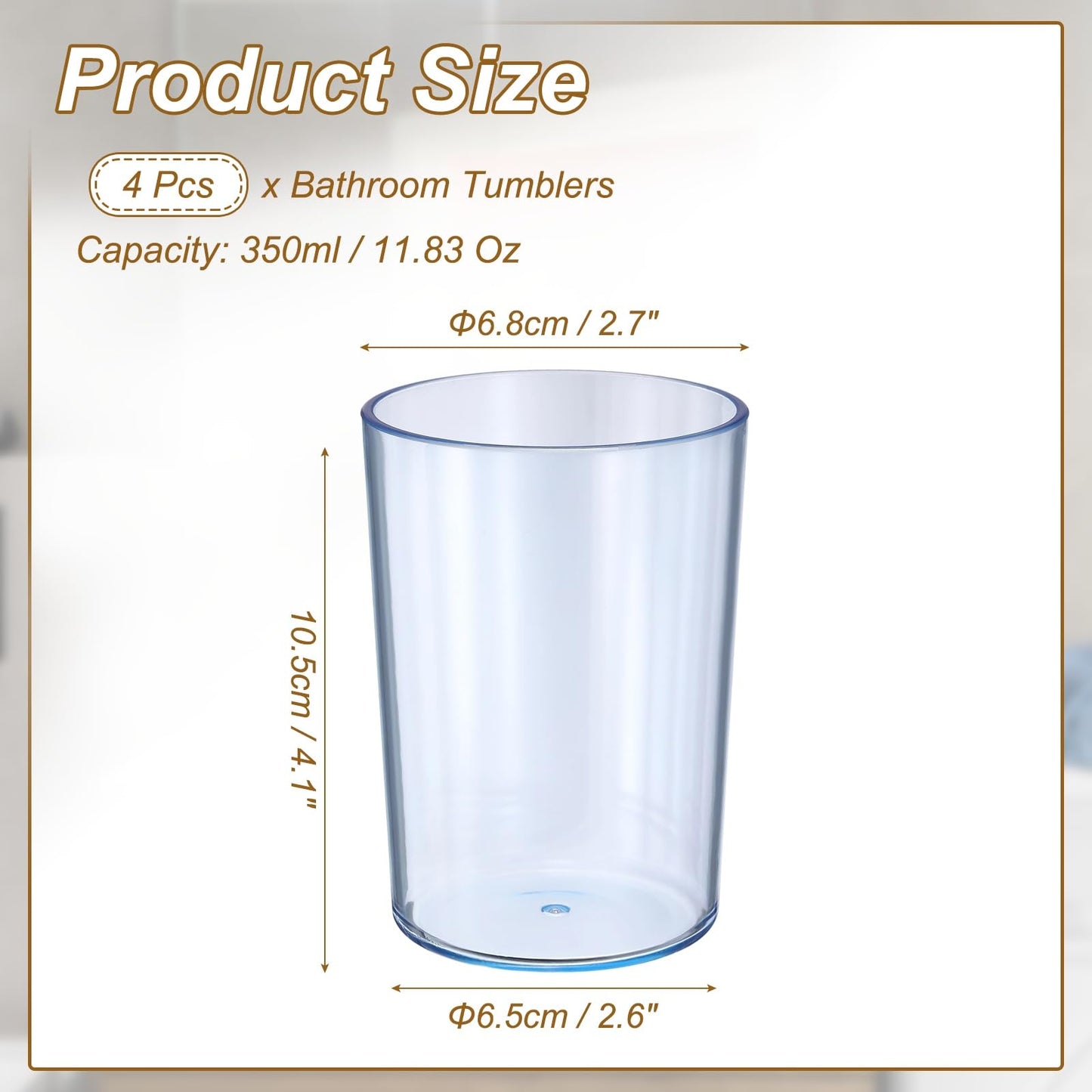 sourcing map 4Pcs Bathroom Tumbler, 350ml (11.83 Oz) Toothbrush Cups Unbreakable Solid Color Plastic Mouthwash Cup Stackable Reusable Tumbler for